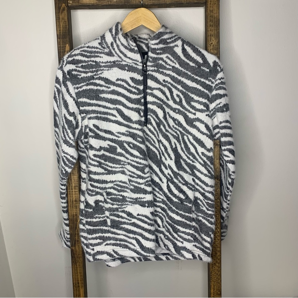 Tribal Half-Zip Mock Neck Zebra Pullover